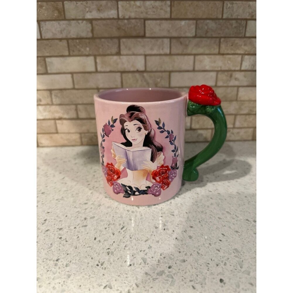 Silver Buffalo Disney Belle Dreams in Bloom Roses Shaped Handle Ceramic Mug 20oz